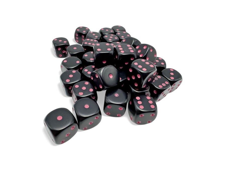 CHX25848: Opaque Black/pink 12mm d6 Dice Block (36 dice)