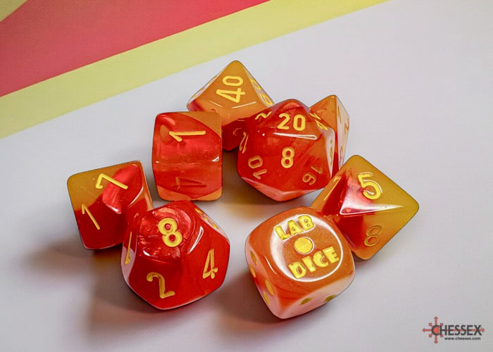 CHX30051: Gemini Gellow-Red/yellow Luminary Polyhedral Dice Set