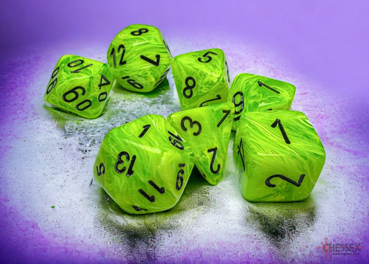 CHX22430: Vortex Bright Green/black Mega-hedral Polyhedral Dice Set