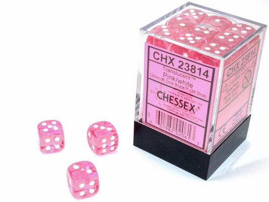 CHX23814: Translucent Pink/white 12mm d6 Dice Block (36 dice)