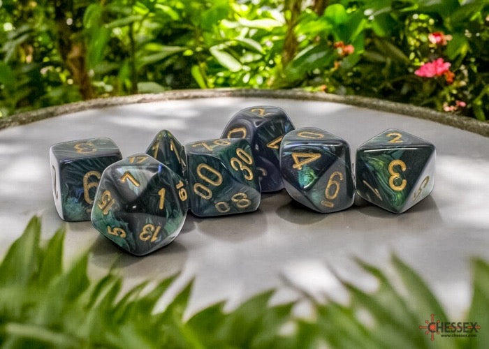 CHX22415: Scarab Jade/gold Mega-hedral Polyhedral Dice Set