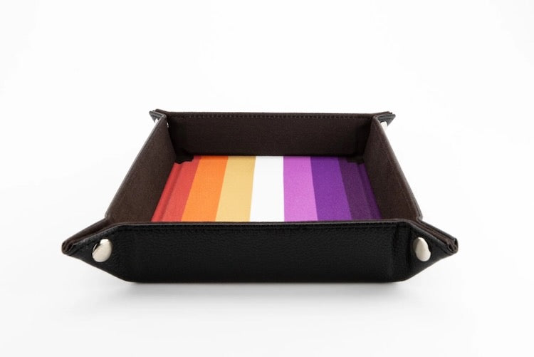 Lesbian Flag Pride Velvet Dice Tray With Leather Backing