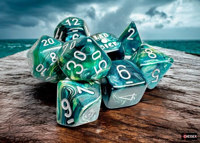 Lustrous Neptune/grey Polyhedral Dice Set