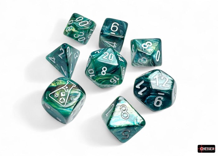 Lustrous Neptune/grey Polyhedral Dice Set