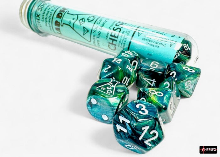 Lustrous Neptune/grey Polyhedral Dice Set