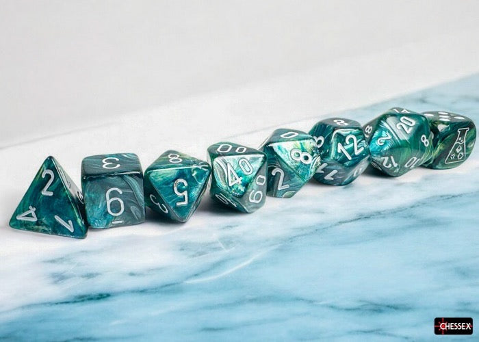 Lustrous Neptune/grey Polyhedral Dice Set