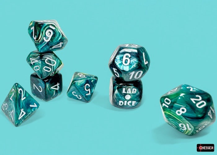 Lustrous Neptune/grey Polyhedral Dice Set