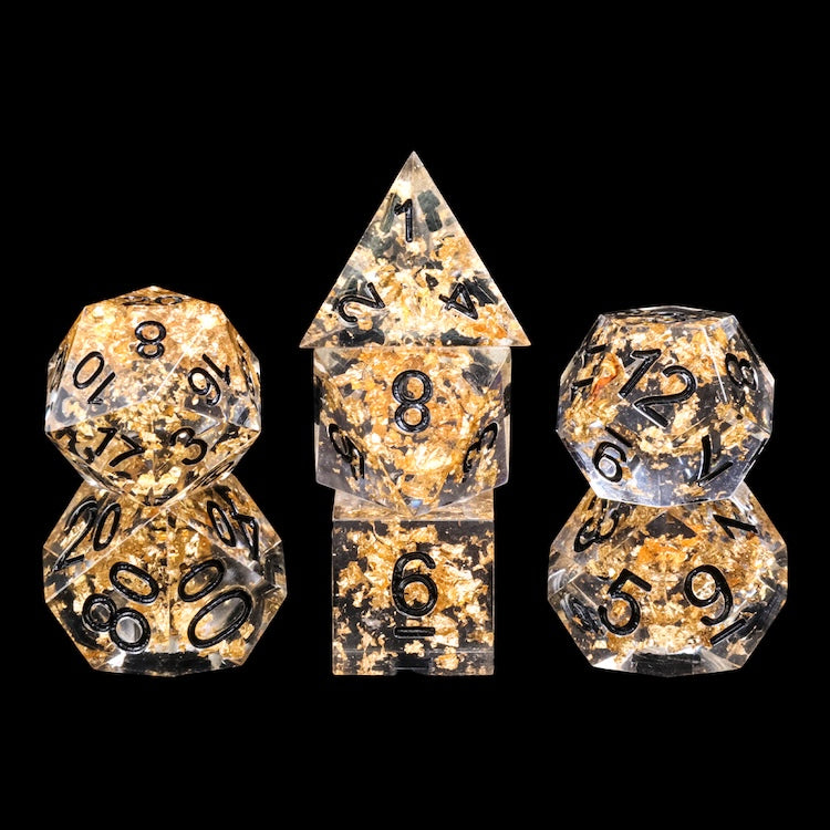 Midas Touch - 7 Piece Sharp Edge Resin Dice Set