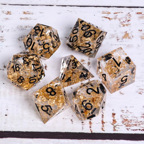 Midas Touch - 7 Piece Sharp Edge Resin Dice Set