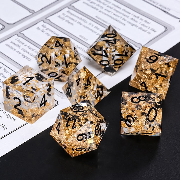 Midas Touch - 7 Piece Sharp Edge Resin Dice Set