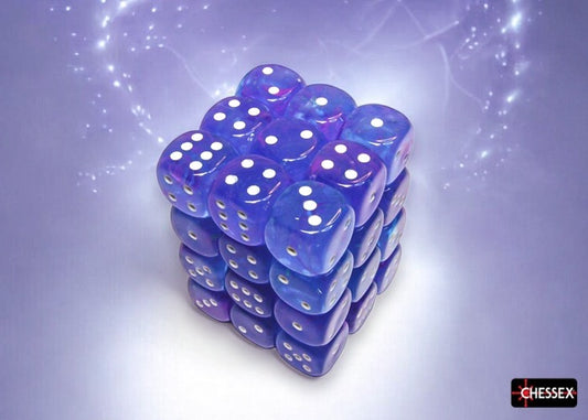 CHX27967: Nebula Aura/white Luminary 12mm d6 Dice Block (36 dice)