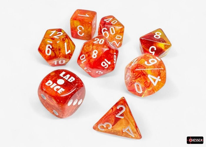 Nebula Molten/white Luminary Polyhedral Dice Set