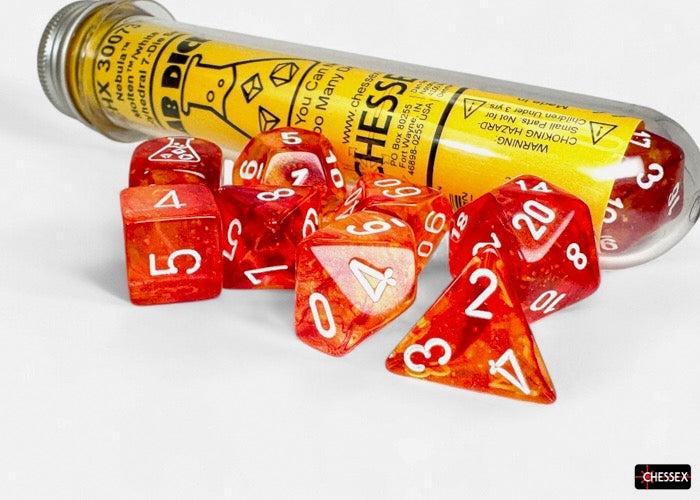 Nebula Molten/white Luminary Polyhedral Dice Set