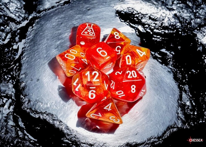 Nebula Molten/white Luminary Polyhedral Dice Set