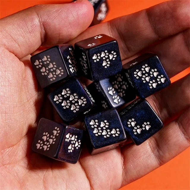 Pawprint Dice Set – Midnight Sparkle D6 (6 Dice)
