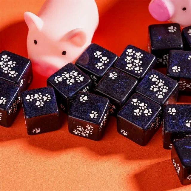 Pawprint Dice Set – Midnight Sparkle D6 (6 Dice)