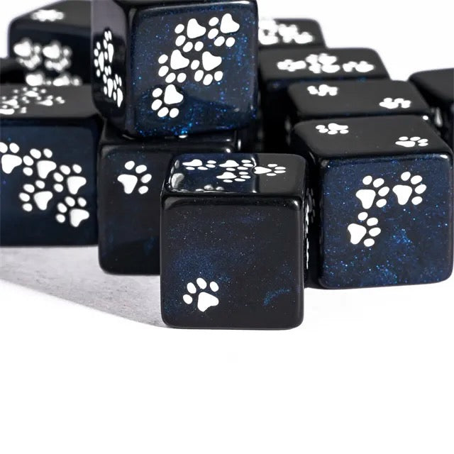 Pawprint Dice Set – Midnight Sparkle D6 (6 Dice)