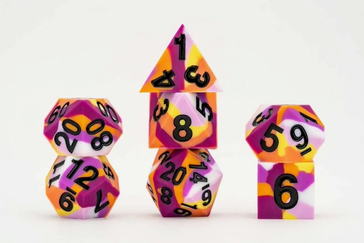 Sharp Edge Silicone Rubber Dice Set: Lesbian Pride
