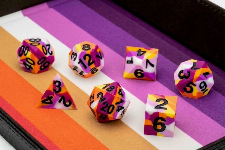 Sharp Edge Silicone Rubber Dice Set: Lesbian Pride