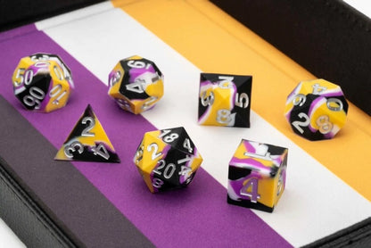 Sharp Edge Silicone Rubber Dice Set: Non-binary Pride