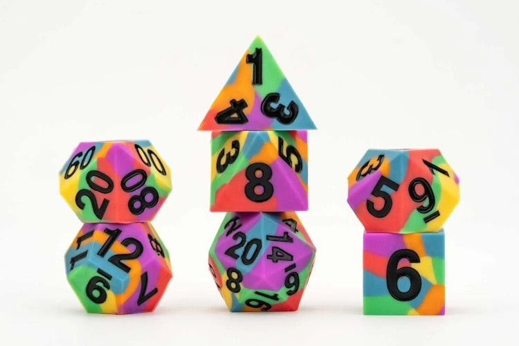 Sharp Edge Silicone Rubber Dice Set: Rainbow Pride Flag