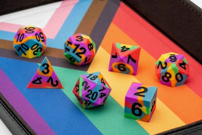Sharp Edge Silicone Rubber Dice Set: Rainbow Pride Flag