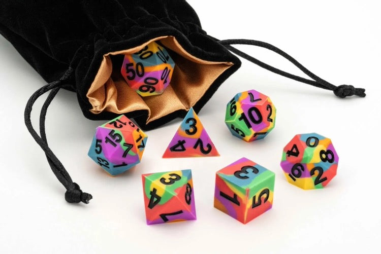 Sharp Edge Silicone Rubber Dice Set: Rainbow Pride Flag
