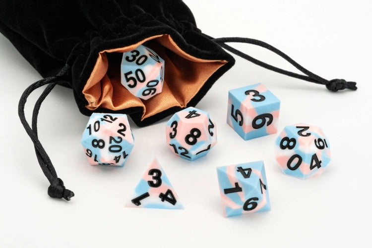 Sharp Edge Silicone Rubber Dice Set: Transgender Pride