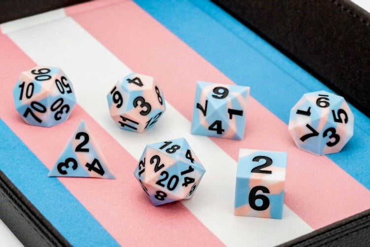 Sharp Edge Silicone Rubber Dice Set: Transgender Pride