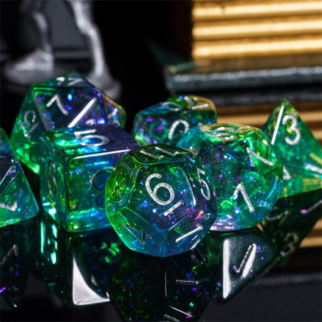 Peacock Layered Glitter Dice Set