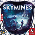 Cover art for the board game Skymines, featuring a space-themed mining base and a figure looking off into the distance.