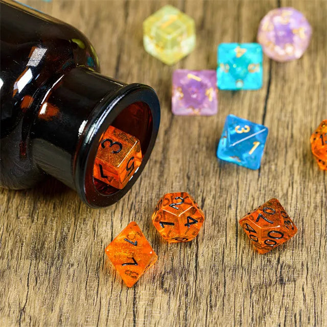 Orange Aurora Glitter Dice Set
