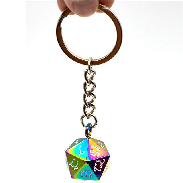 Rainbow Metal D20 Keychain