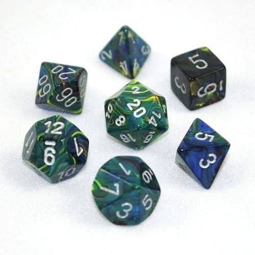 CHX27445: Green/Silver Festive Polyhedral 7-Die Set