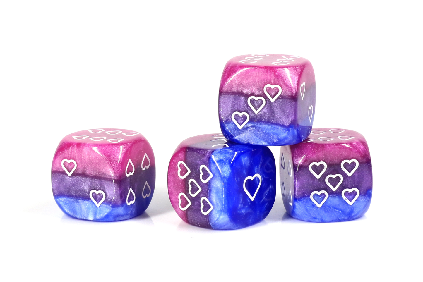 HeartBeat Dice: Bisexual Pride D6 Heart Dice 16mm (Set of 6 dice)