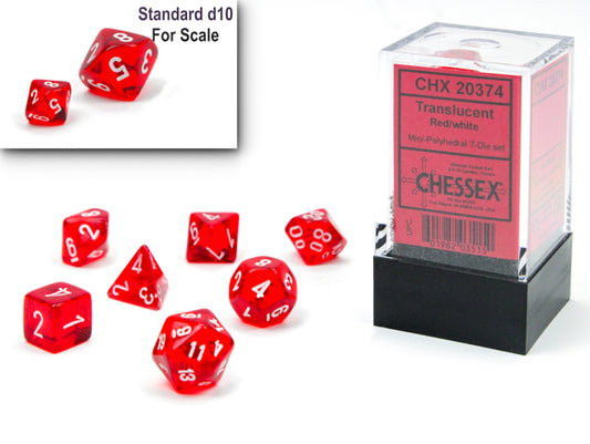 CHX20374: Red/white Translucent Mini-Polyhedral 7 Dice Set