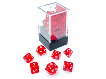 CHX20374: Red/white Translucent Mini-Polyhedral 7 Dice Set