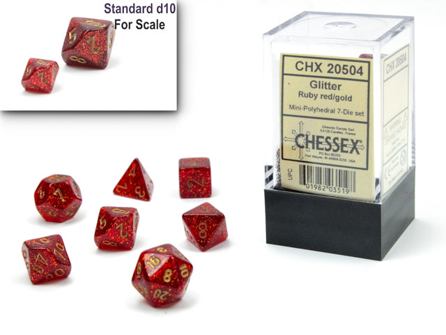 Glitter Mini-hedral Ruby Red/gold 7-Die Set