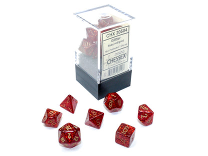 Glitter Mini-hedral Ruby Red/gold 7-Die Set