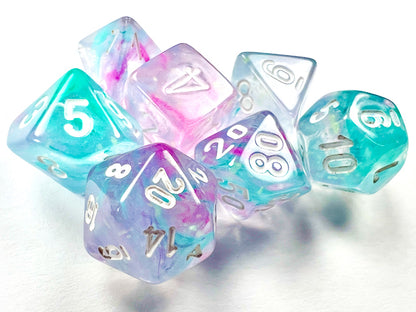 Nebula Wisteria/white Mini-Polyhedral 7-Die Set