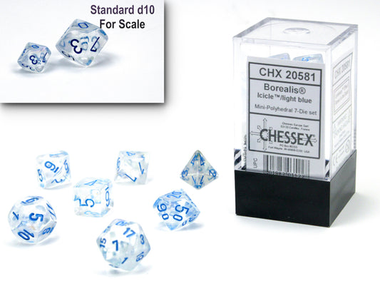 CHX20581: Icicle/light blue Luminary Borealis Mini-Polyhedral 7 Dice Set