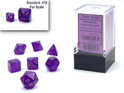 CHX20587: Royal Purple/gold Luminary Borealis Mini-Polyhedral 7 Dice Set