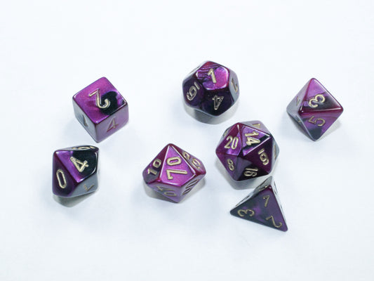 CHX20640: Gemini Black-Purple/gold Mini-Polyhedral 7-Die Set
