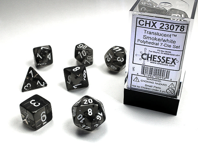 CHX23078: Smoke/white Translucent Polyhedral 7-Die Set