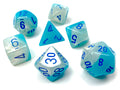 CHX26465: Gemini Pearl Turquoise-White/blue Luminary Polyhedral 7 Dice Set