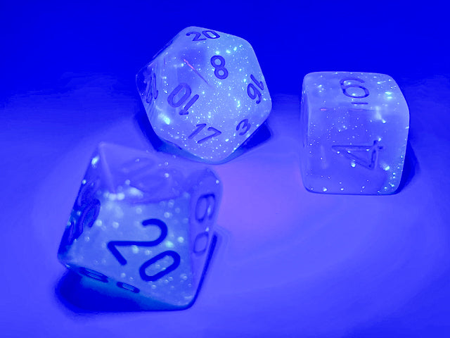 CHX26465: Gemini Pearl Turquoise-White/blue Luminary Polyhedral 7 Dice Set