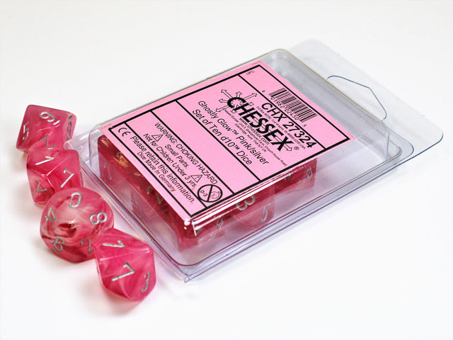 CHX27324: Ghostly Glow Pink/Silver Set of Ten d10's