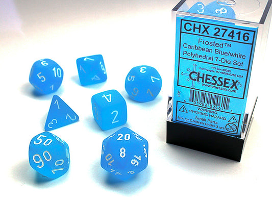 CHX27416: Caribbean Blue/White Frosted Polyhedral 7-Die Set