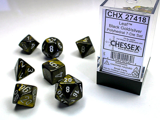 CHX27418: Leaf Black Gold/silver Polyhedral 7-Die Set
