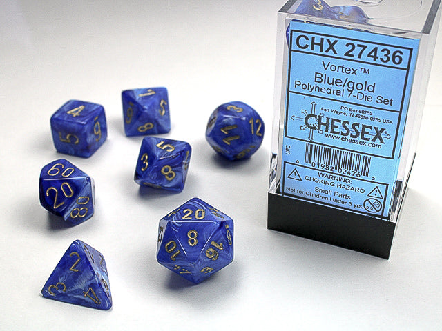 CHX27436: Blue/Gold Vortex Polyhedral 7-Die Set